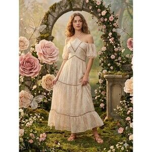 Disney Beauty and the Beast Whimsical Damask Maxi Dress Fairycore Size Small